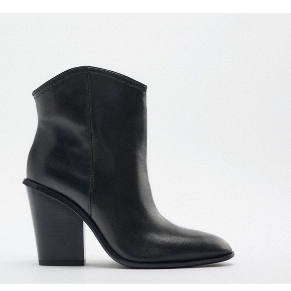 Great Condition! Zara Black Leather Block Heel Ankle Boots 6 (36) - Picture 1 of 10
